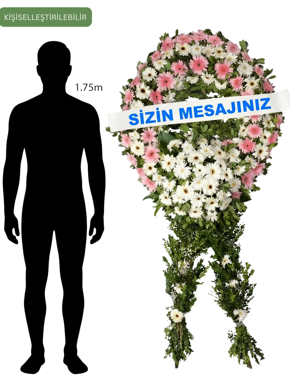 Pembe-Beyaz Gerbera Tek Katlı Çelenk
