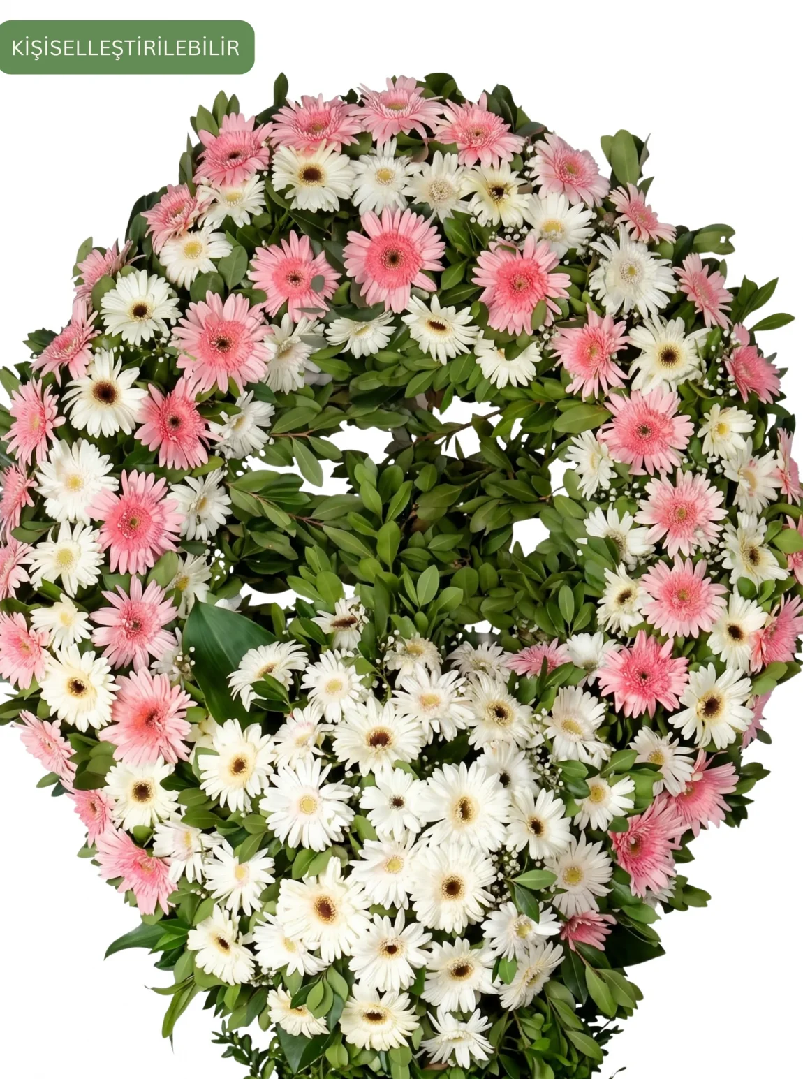 Pembe-Beyaz Gerbera Tek Katlı Çelenk