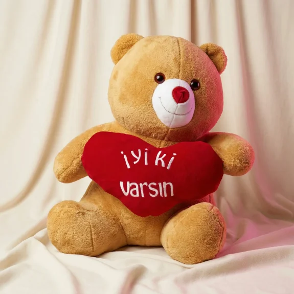 80 Cm İyi Ki Varsın Kalpli Peluş (Açık Kahverengi)
