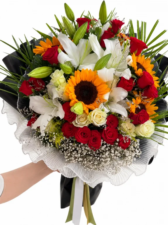 Ayçiçeği Lilyum Ve Gül Aşkı