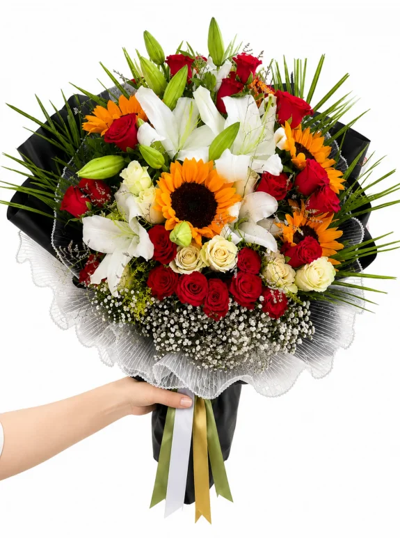 Ayçiçeği Lilyum Ve Gül Aşkı