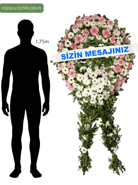 Pembe-Beyaz Gerbera Tek Katlı Çelenk