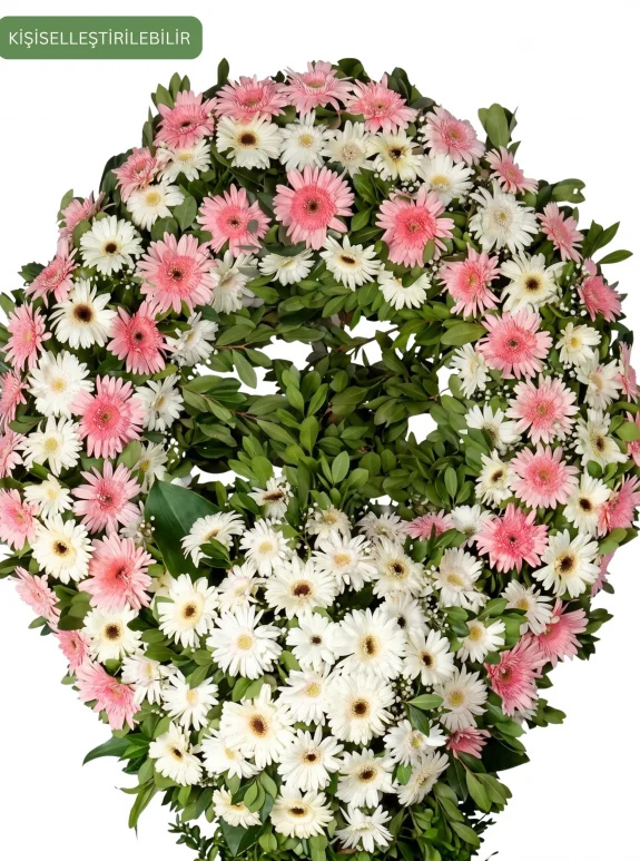 Pembe-Beyaz Gerbera Tek Katlı Çelenk